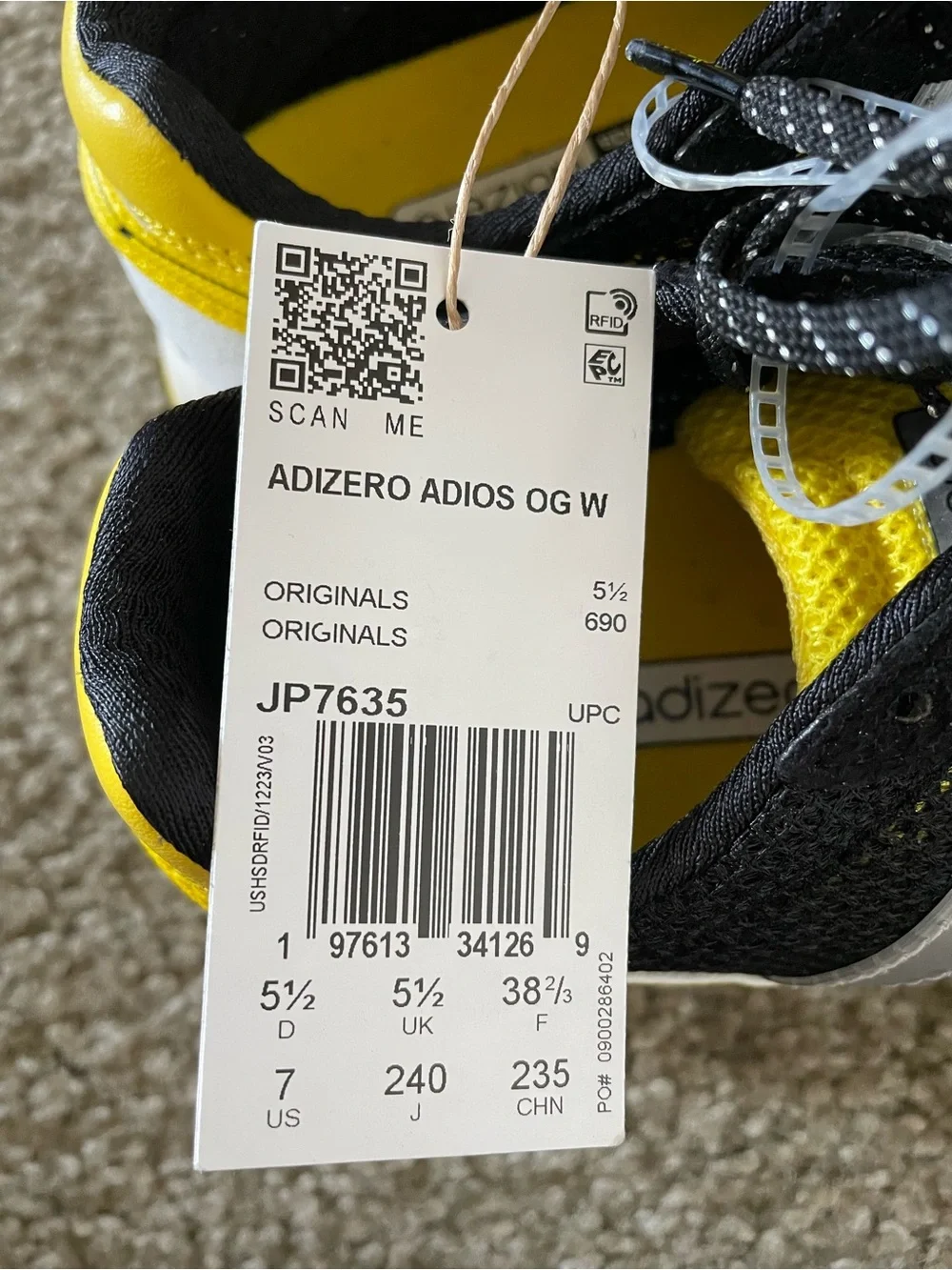 adidas Adizero Adios OG W Black and Yellow Running Shoes